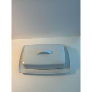 Vintage Apilco France White Porcelain Rectangular Butter Dish with Lid